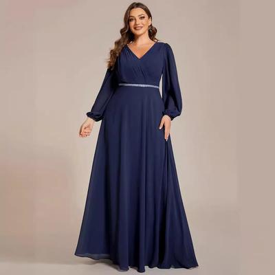 2024 Autumn Slim Chiffon Long Sleeve Dress for Plus Size Women