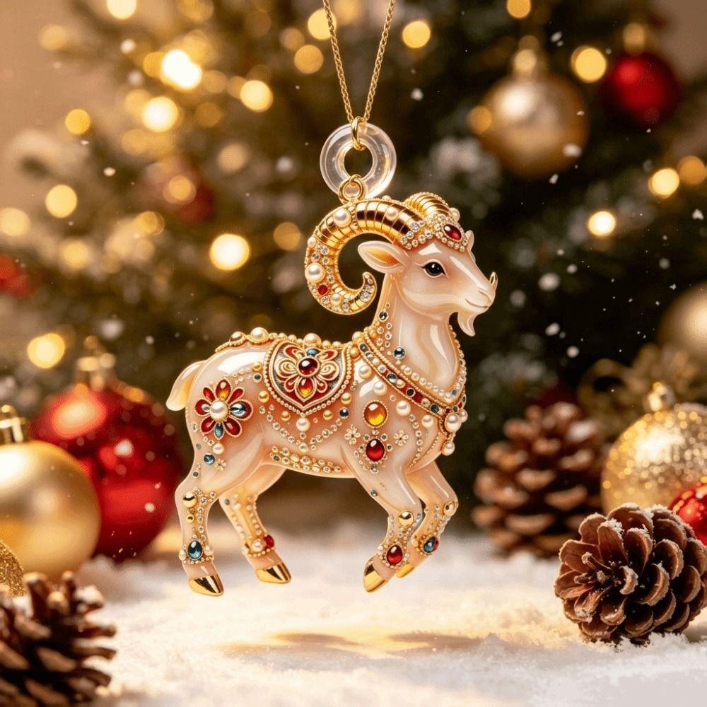 2D Flat Goat Hanging Ornament Shining Christmas Tree Ornament Zodiac Goat Souvenir  Bag Charms