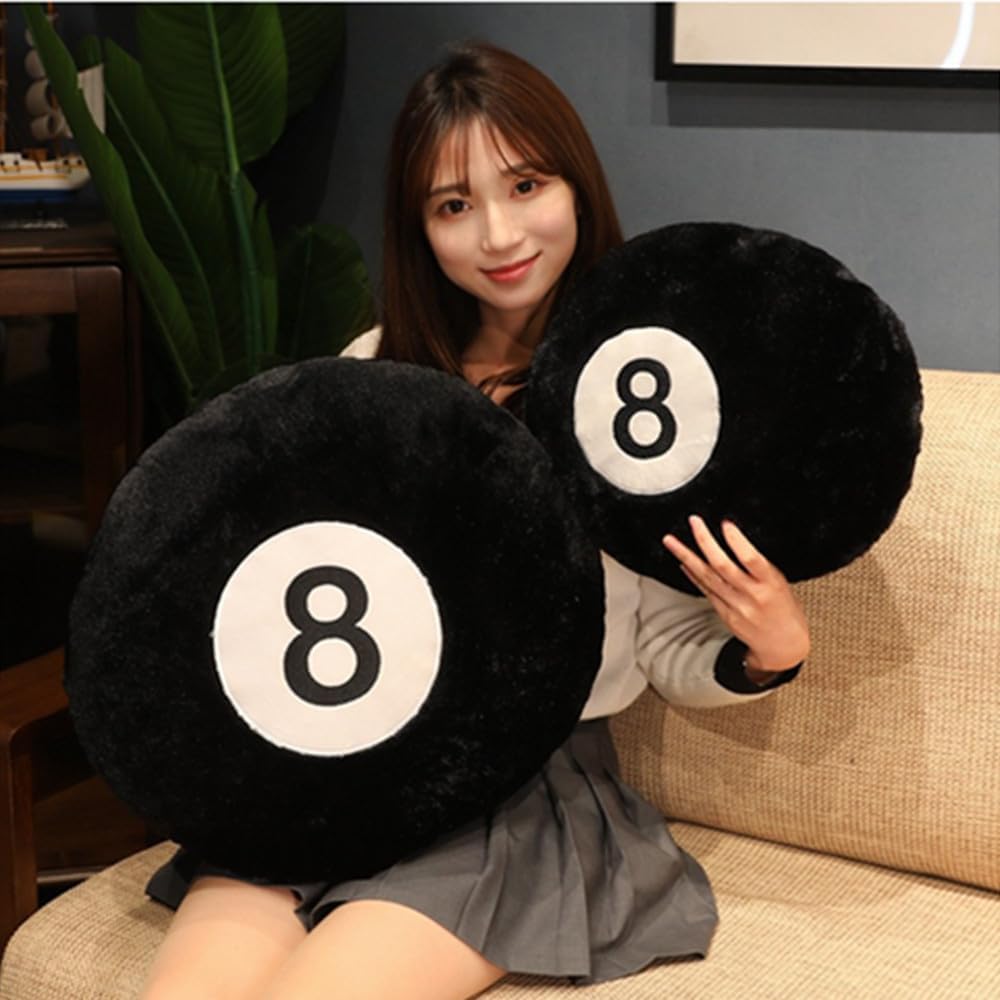 Black Large Sports Pillow Simulation Billiards 8 Balls Plush Stuffed Sports Balls Toy Soft Throw Pillows Cushion Decorative Cushionfor Home Bed Sofa