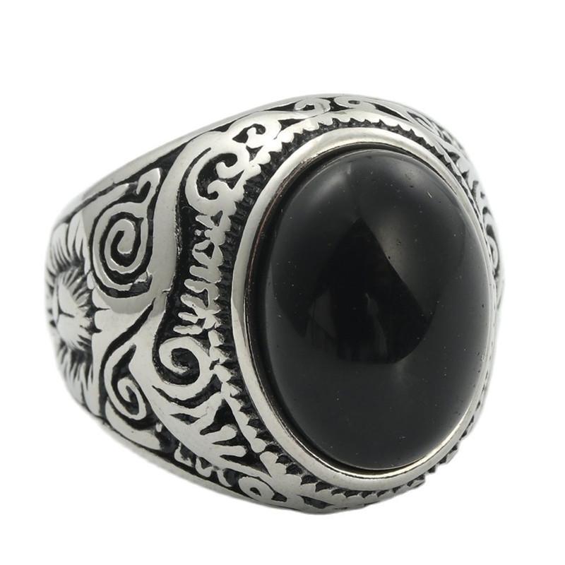 QIBAOKU Neuer Retro-Ring Titanstahl Naturtürkis Tigerauge Stein Ring Trendiger Herren Personalisierter Punk Edelstahlring