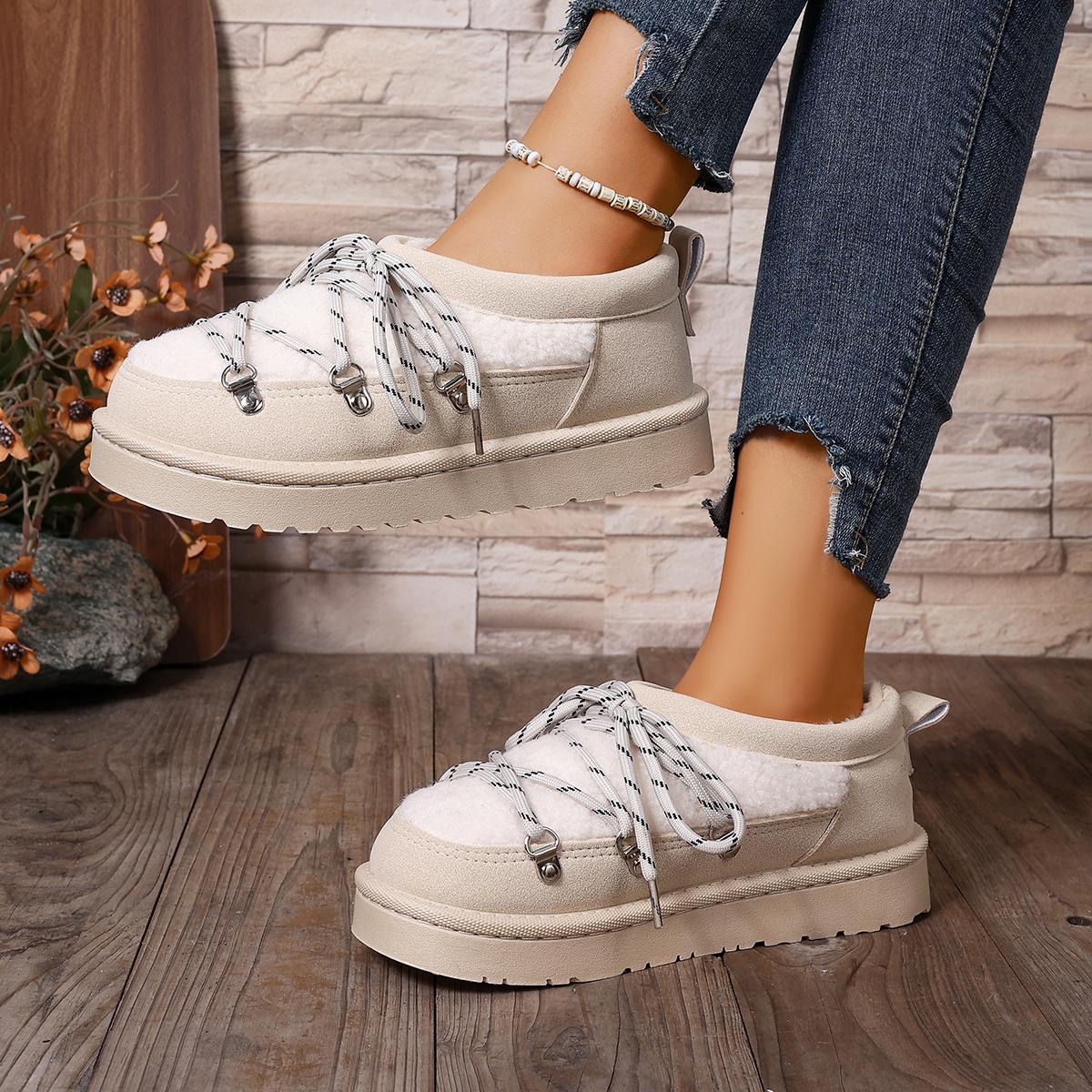 

Модные женские зимние ботинки на толстой подошве 2025 Новые теплые хлопковые ботинки Утолщенный пух Уличная обувь Женские ботильоны с круглым носком до щиколотки Женские 36 белый