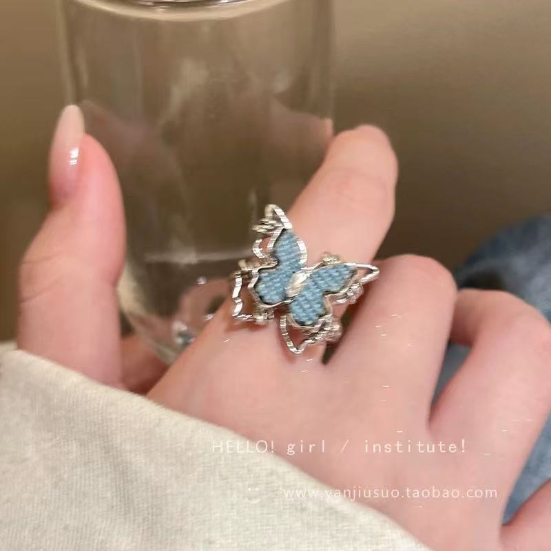 Wind Pearl Zircon Butterfly Ring Female Niche High-end Sense Light Luxury Couple Pair Ring Temperament Open Ring