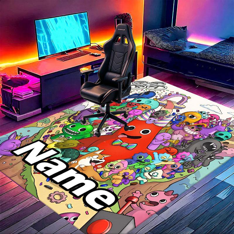 Custom Name Personalized Game Rainbow Friends Print Carpet, Versatile Home Decor Rug, for Playroom, Apartment, Balcony, Entryway, Hallway Gift