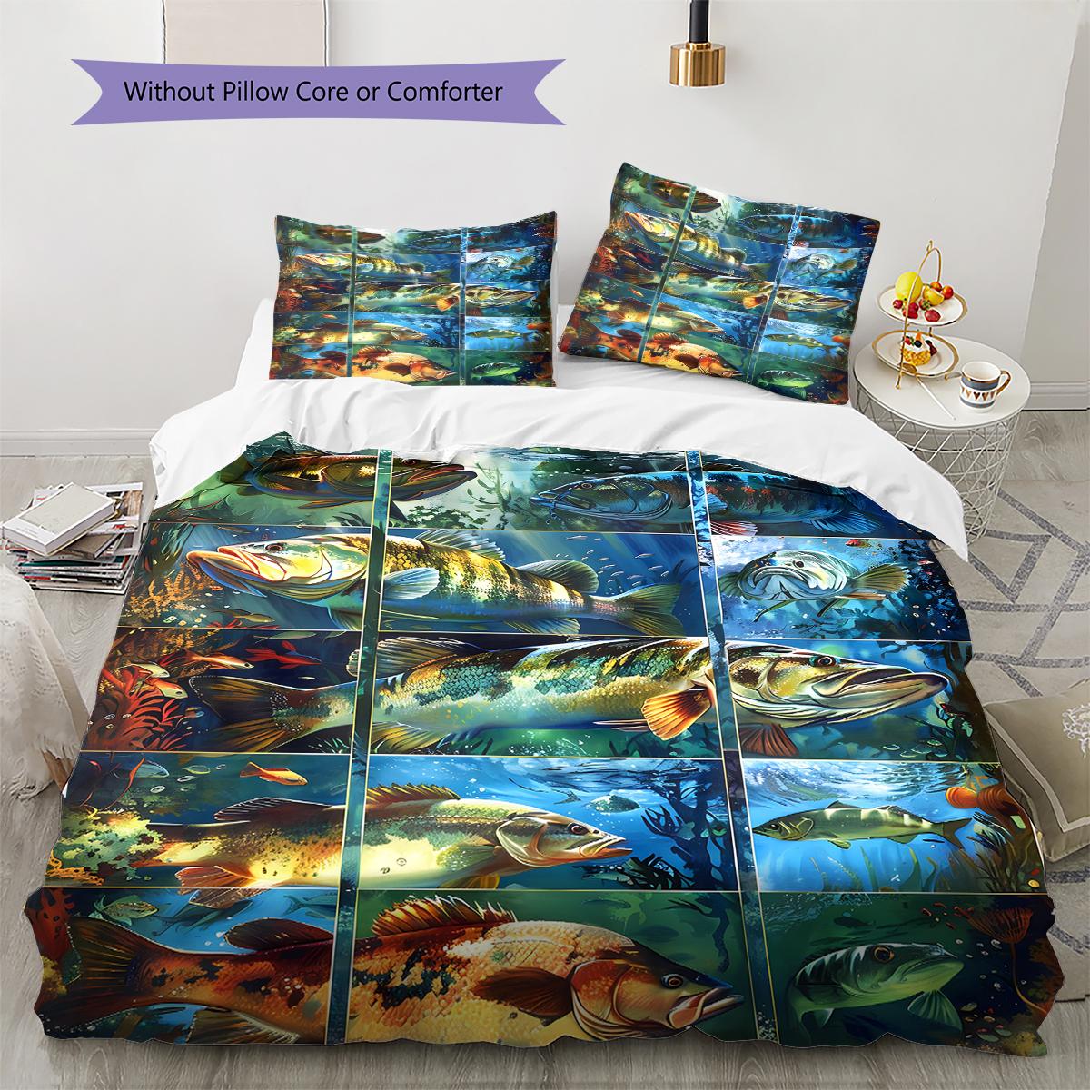 

American Bass Fishing Pattern Bedding Quilt Set Quilt Cover Pillowcase Home Decoration Gift (1 * duvet cover + 2 * pillowcase, without core) 135x200cm