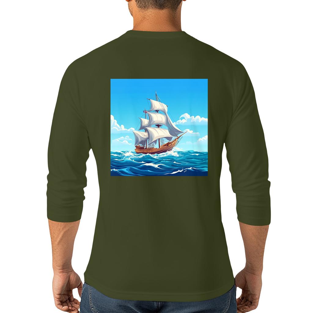 Men's casual and fashionable printed round-neck three-quarter sleeve top T-shirt