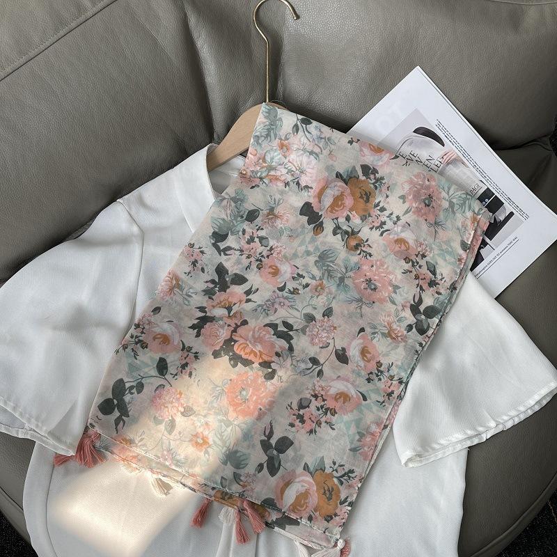Fashion Luxury Brand Ombre Big Floral Tassel Viscose Shawl Scarf Lady Soft Thin Beach Wrap Pashmina Stole Bufandas Muslim Hijab
