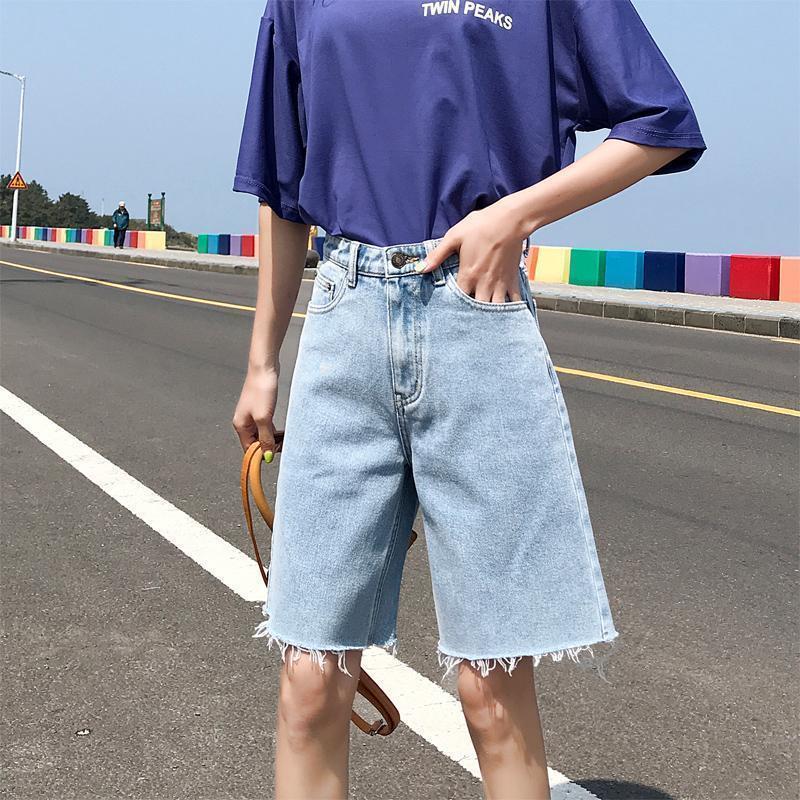 

Women s High-Waisted Loose Fit Denim Shorts: Slimming Straight-Leg Design for Longer-Looking Legs Large светло-синий