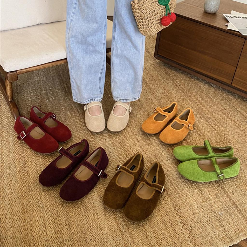 2025 Herbst neue Retro Ein-Wort mit runder Spitze Mary Jane Schuhe Damen vielseitige weiche Sohle flacher Ausschnitt einzelne Schuhe Damen