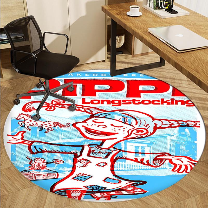 Pippi Longstocking Pattern Round Rug, Indoor/Outdoor Mat, for Picnic, Gameroom, Bedroom, Office, Living Room, Home Decor Carpet, Birthday Gift