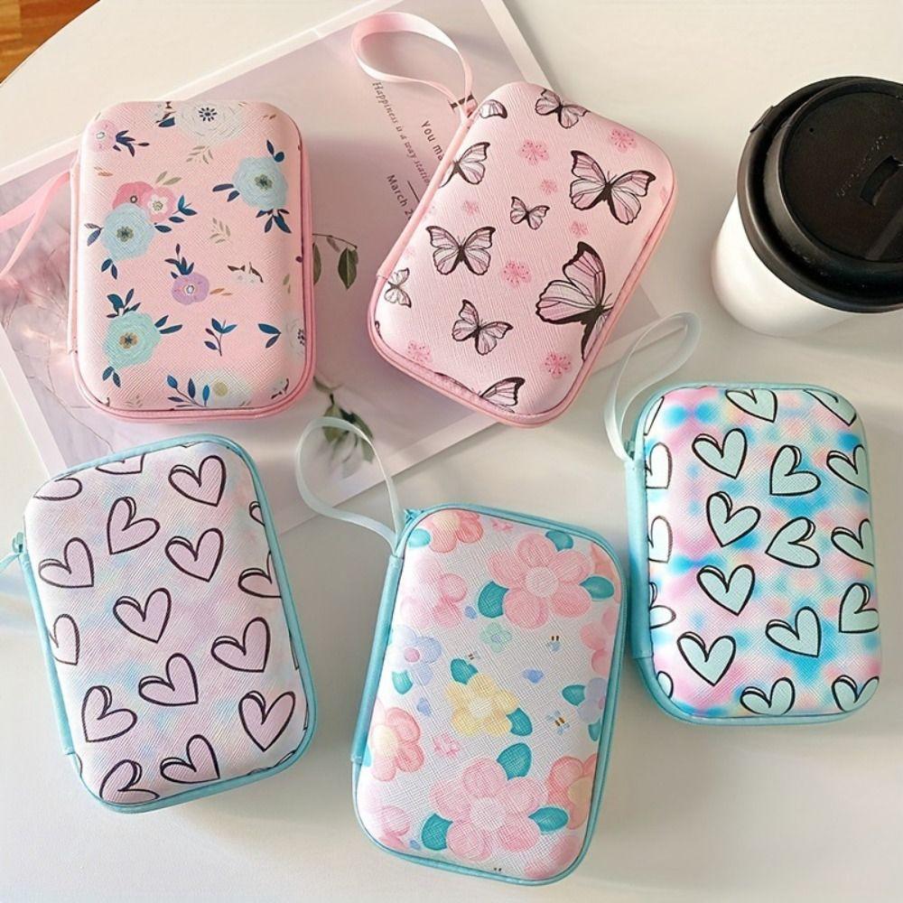 Cartoon Print Data Cable Storage Box Hard Shell Coin Purse Portable Charger Protective Cover
