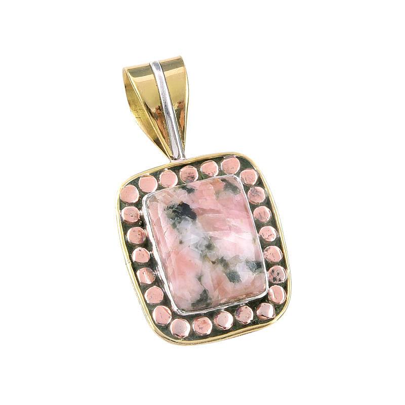 Natural Rhodonite Gemstone 925 Solid Sterling Silver Two Tone Pendant 1.50" S0i29