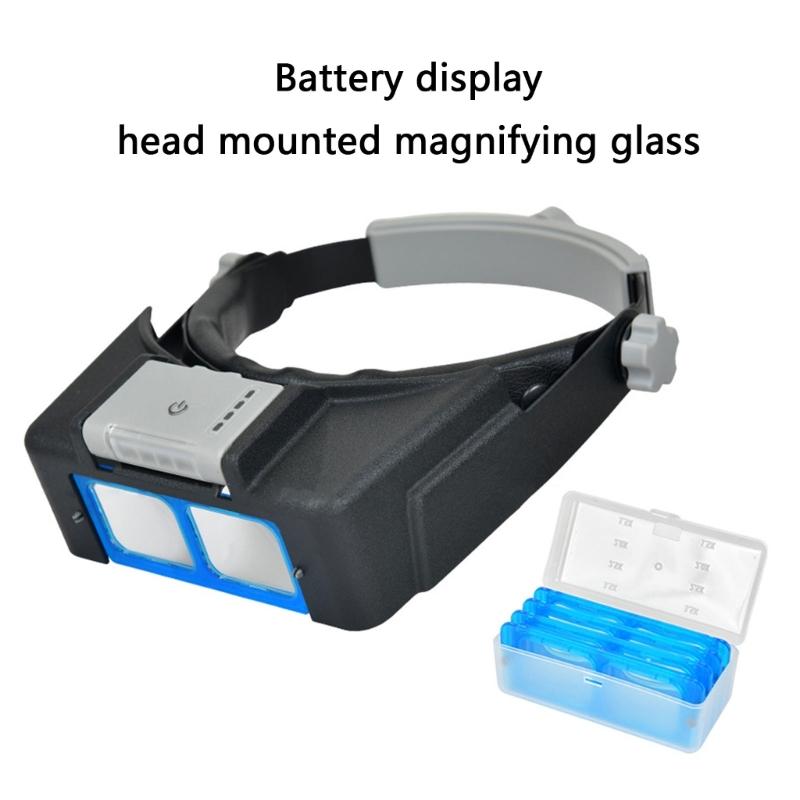 Rechargeable Head Mounted Magnifiers with Magnification & 4 LED Light for Watch Repair Jewelry Crafting Dental Work