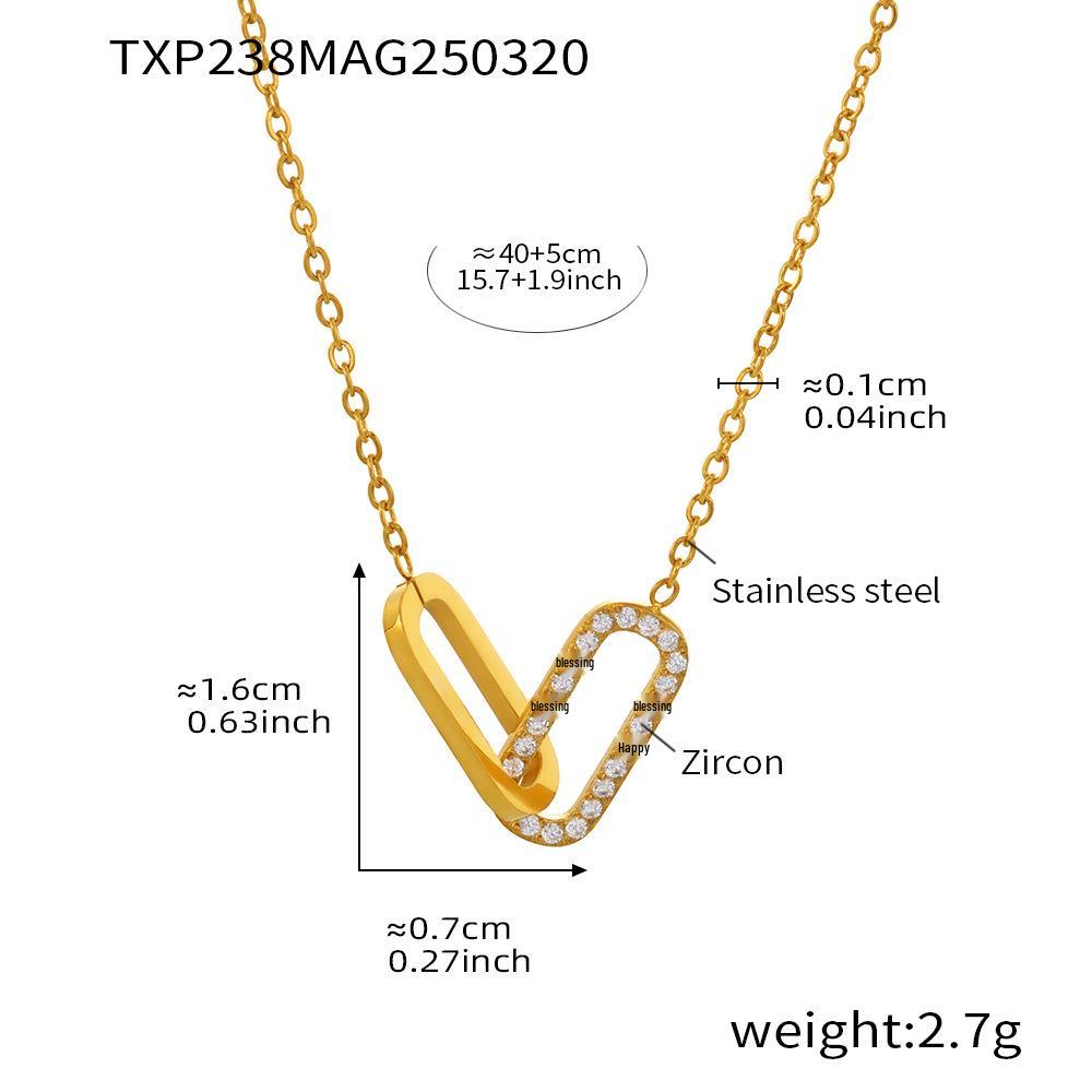 Qiong Yao Minimalist Zircon Stainless Steel Double Ring Necklace Bracelet Set - No Fading.