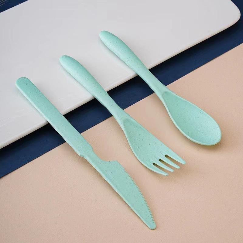 Wheat Straw Student Portable Knife, Fork and Spoon Set, Children s Three-piece Set for Western Cuisine, Dinner Spoon and Fork зелёный