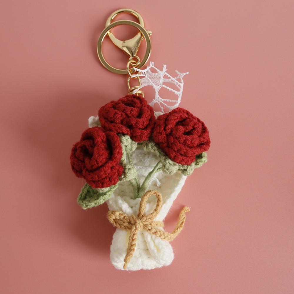 Flower Keyrings Crochet Keyrings Handmaking Bouquet Keychain Creative Knitted Flowers Backpack