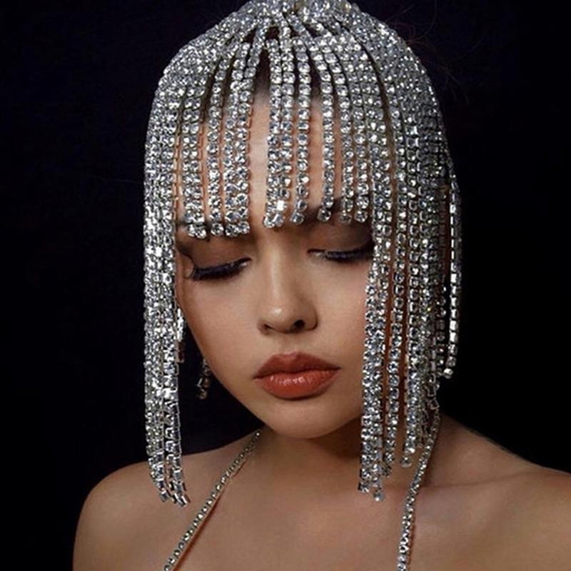 Böhmisk stil för strass dropphängande panna för huvudkedja kristall huvudstycke bröllopshårkedja för huvud J