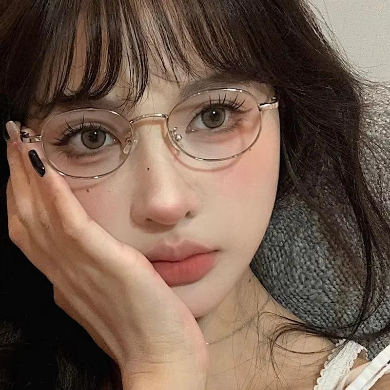Fashion Small Oval Glasses Women Girls Gold Silver Metal Elliptical Frame Eyeglasses Y2K Vintage Anti Blue Light Reading Eyewear