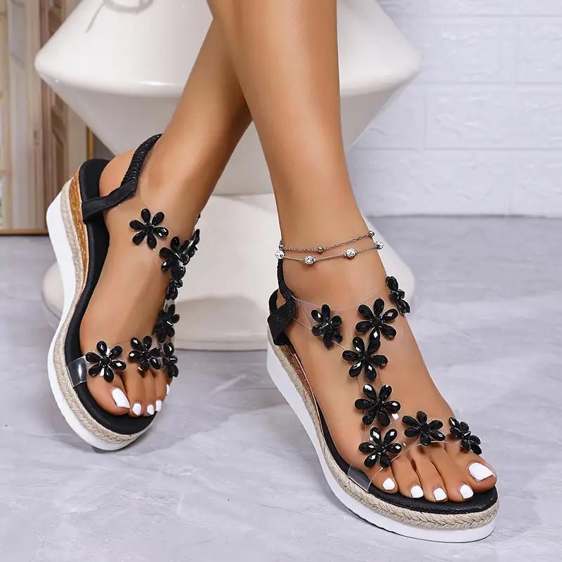 Fashion Women's Wedge Sandals Summer High Heeled Sandals Fashion Pearl Butterfly Rhinestones Casual Sandals for Women Platform Sandalias