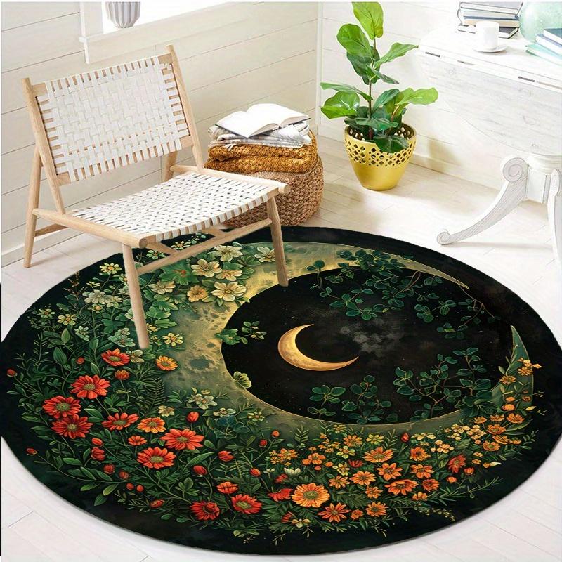 1pc of a Round Rug Featuring a Crescent Moon And Floral Design, Designed to Be Non-Slip And Resistant to Fading, Suitable for Living Rooms, Bedrooms
