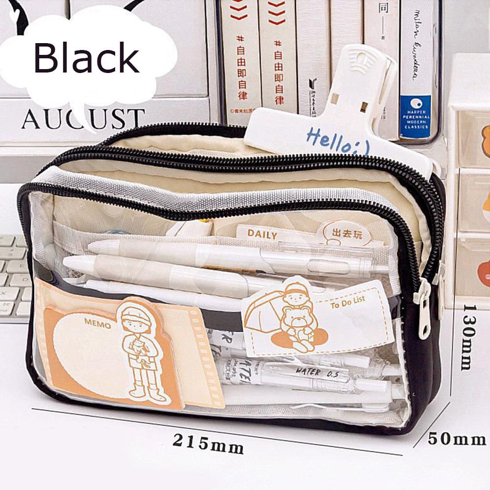3 Layer Transparent Large Capacity Simple Pencil Case Multi Functional Pen Bag Pouch for Students School Stationery Supplies