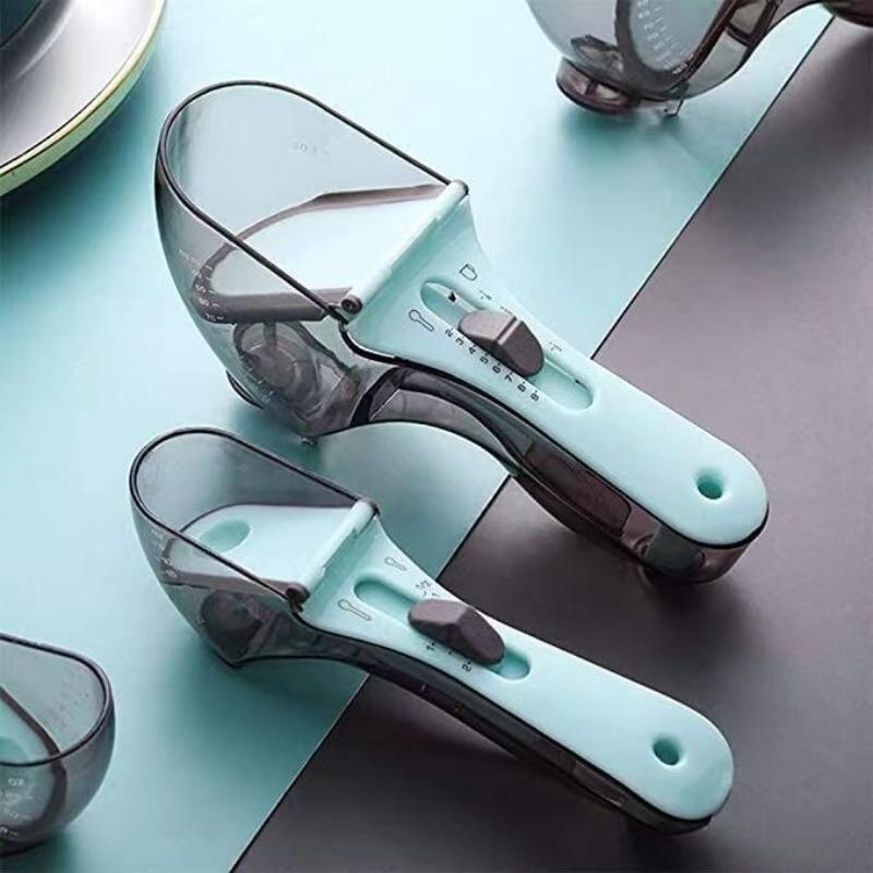 

2pcs Adjustable Measuring Cups And Spoons Plastic Scoop Measuring Cup With Magnetic, For Dry And Liquid Ingredient Kitchen Tools