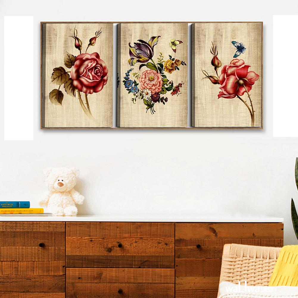 Buy 3 Panels Wood Grain Flowers Oil Paint By Numbers Kits DIY Canvas