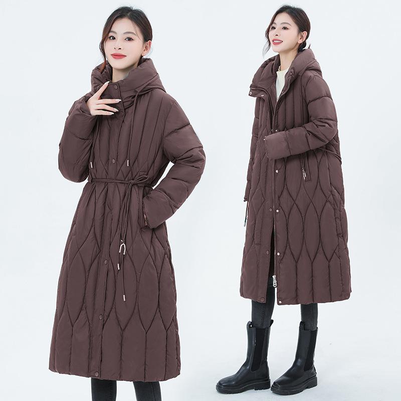 Diamond-shaped Plaid Small Fragrance Down Cotton Jacket Women's 2025 Winter Wear New Mid-length Over-the-knee Plus-size Slim Padded Jacket