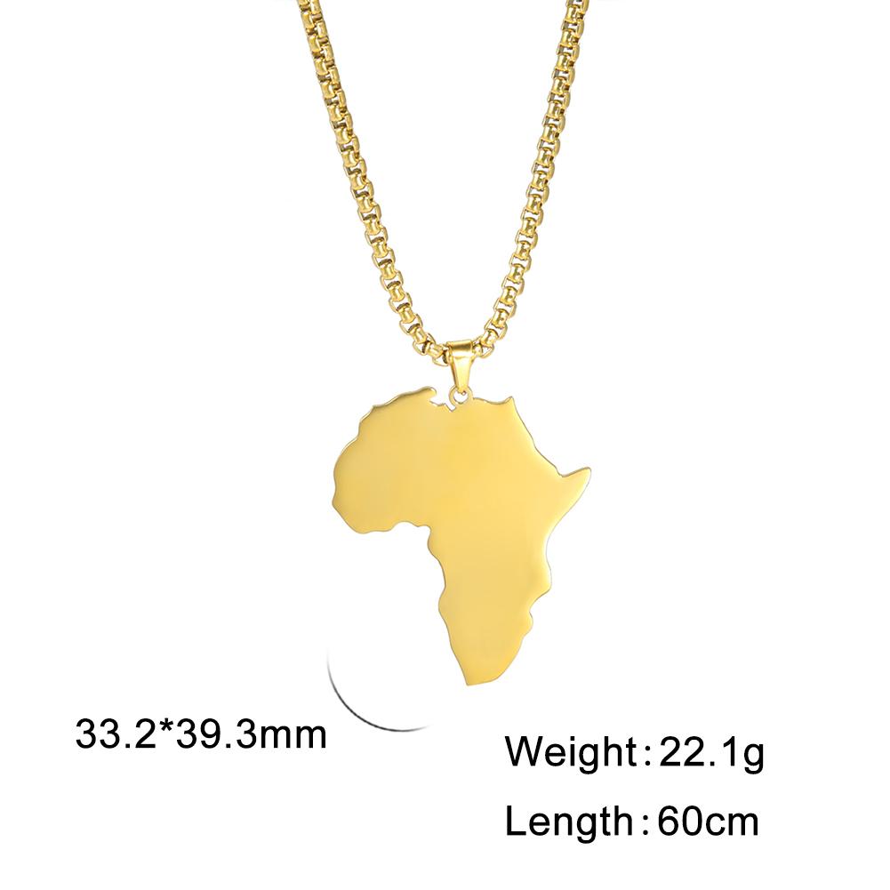 Myshape Punk Men Africa Map Pendant Necklace Golden Silver Color Stainless Steel Necklaces Box Chain Fashion African Map Jewelry