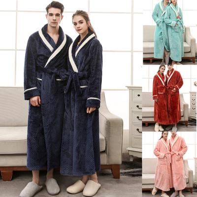 Unisex Winter Lengthened Coralline Plush Shawl Bathrobe Long Sleeved Robe Coat