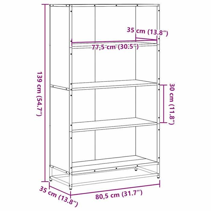 VidaXL Black Bookcase 80.5x35x139 Cm Engineered Wood, Bookshelf, Book Holder, Book Support, Cabinet of 3300845