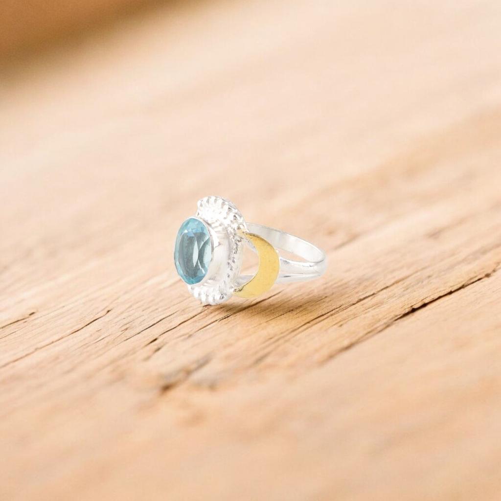 Natural Sky Blue Topaz Gemstone 925 Sterling Silver Jewelry Blue Stone Ring RR-61-15