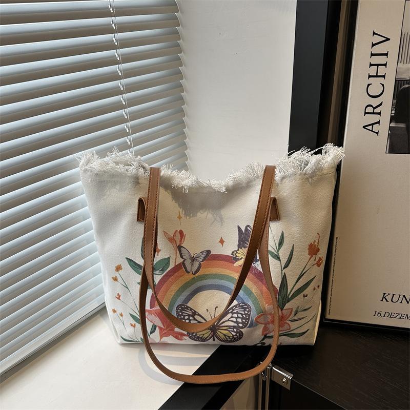 2025 New National Style Cute Handbag Fashion Casual Tote Bag Large Empty Embroidery Printed Shoulder Bag