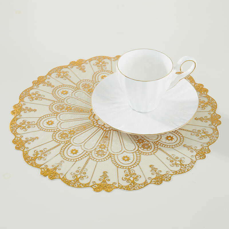 4PCS PVC Hot Stamping Cup Mat Household Bowl Mat Vase Mat Heat-insulating Fabric Dining Table Mat
