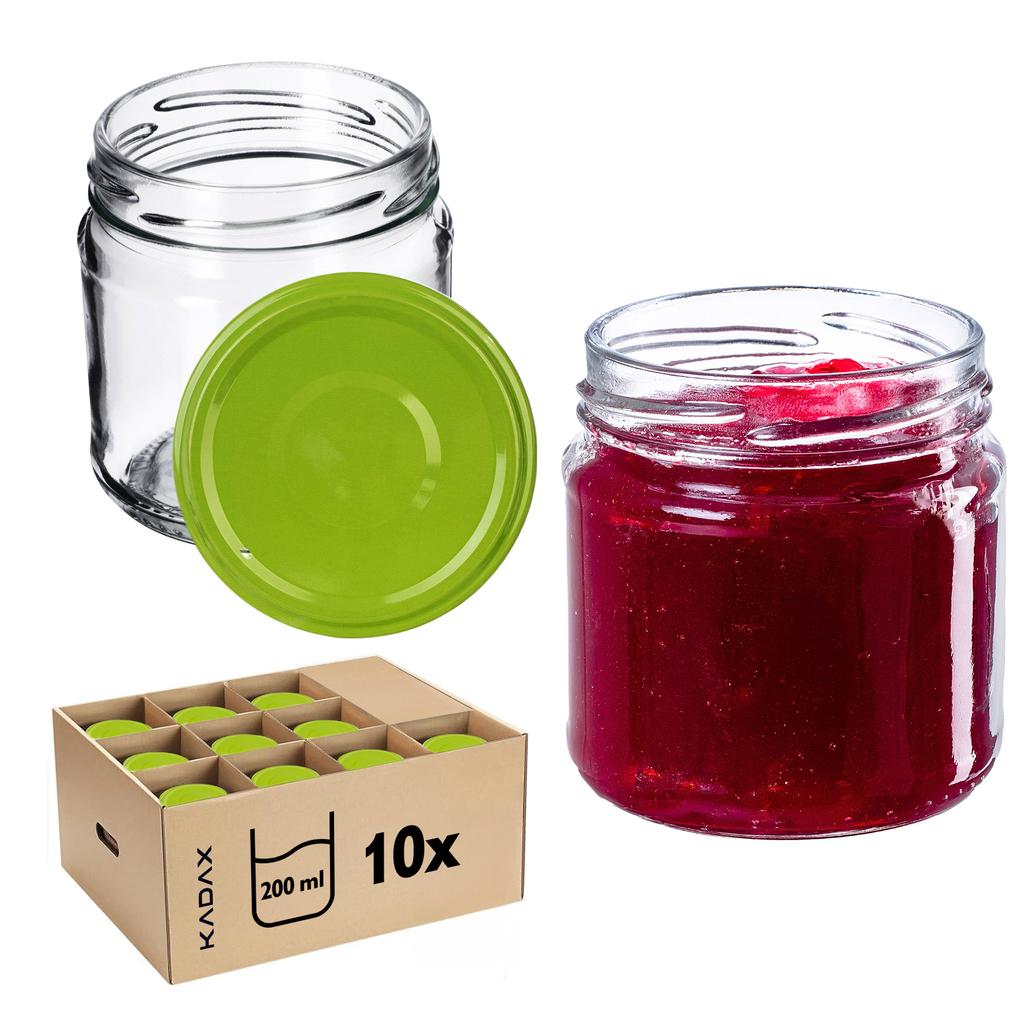 KADAX 10x Glas 200ml + Deckel Fi66 für Konserven Marmelade