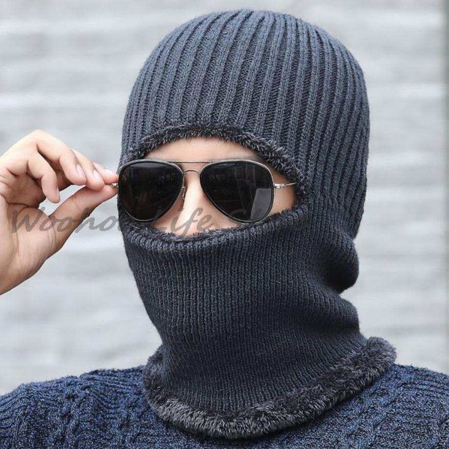 Men'S Winter Balaclava Hat Windproof Warm Fleece-Lined Full-Coverage Beanie For Ear Protection And Cycling