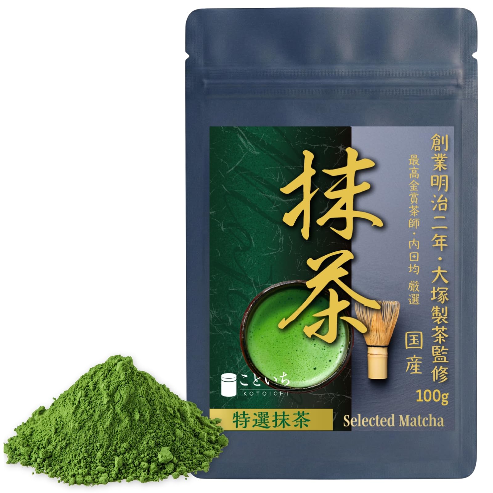 Kotoichi Premium Matcha supervised by Otsuka Seicha and a tea Domestically produced powdered matcha for making lattes and 100g, master. sweets.