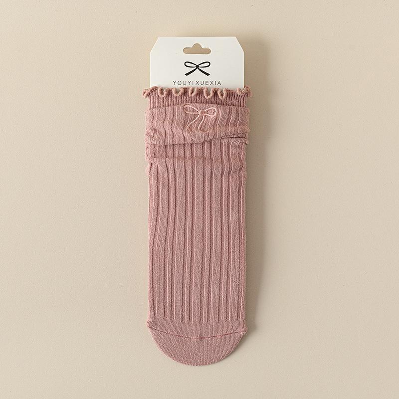 Women's Summer Thin Ballet-style Embroidered Bow Mid Tube Pile Cotton Socks
