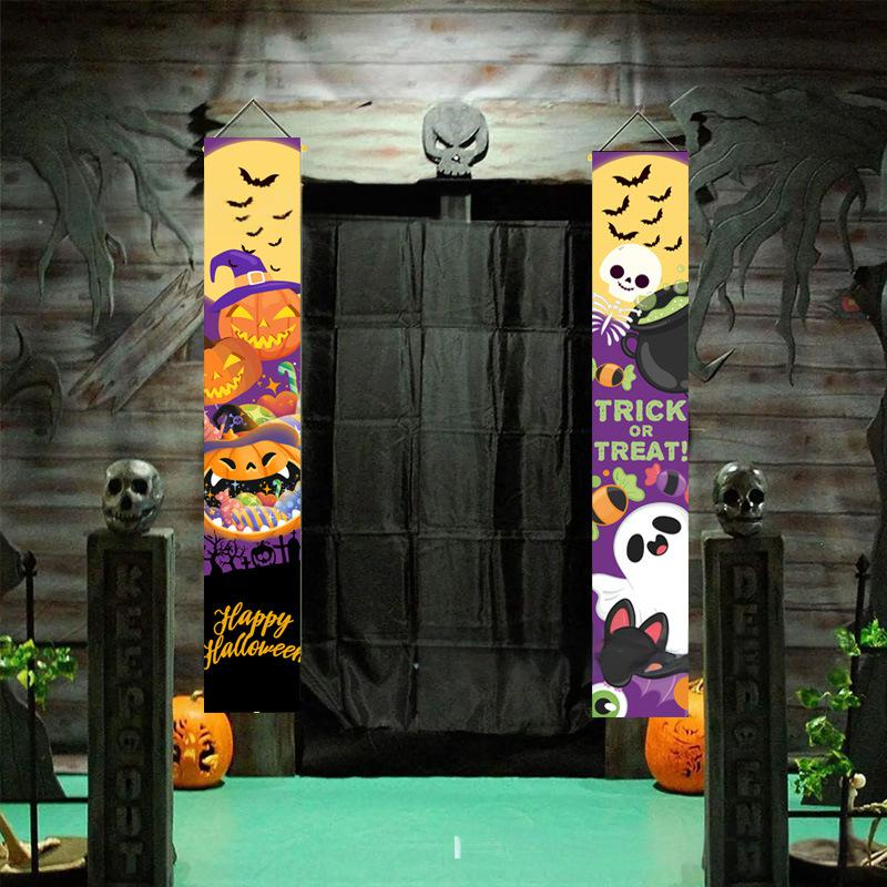 Spooky Festive Porch Sign Set Halloween Xmas Dual Door Curtain Gothic Banner Hanging Scary Merry Party Decor