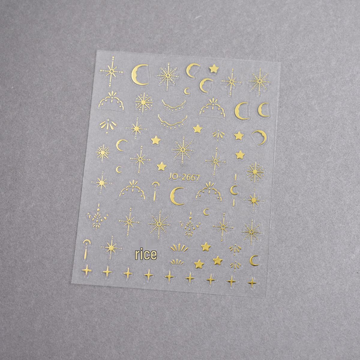 

3D самоклеящиеся наклейки для ногтей: Золотые и серебряные звезды, луна, солнце и звездопад