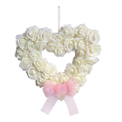 Silk Rose Flower Wreath for Home Wedding Door Decoration Heart Shaped Garlands