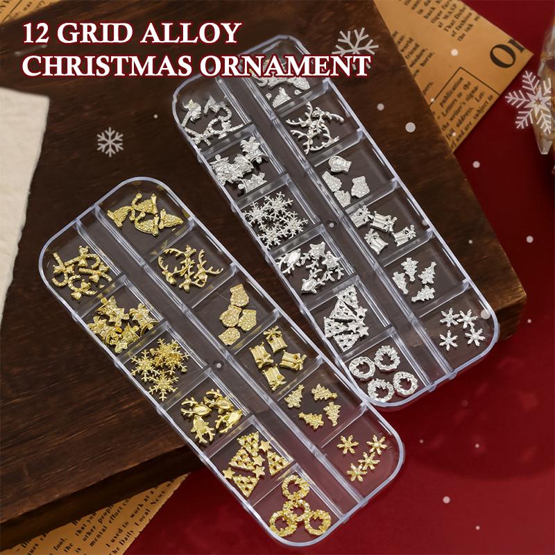 12 Grids 3D Luxury Nail Art Decorations Alloy Shiny Gems Diamond Christmas Nail Charm Diy Nail Accessories