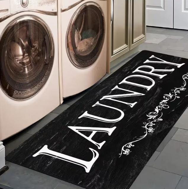 Flannel Floor Mat, Letter Printed Brown Floor Pattern Indoor Laundry Room Carpet Laundry Room Floor Bathroom Home Decoration