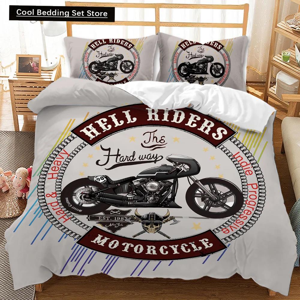 Motorrad-Bettbezug-Set, Rennmotorrad-Bettbezug, Motorradfahrzeuge, Extremsport, weicher Polyester-Bettbezug, Queen-Size