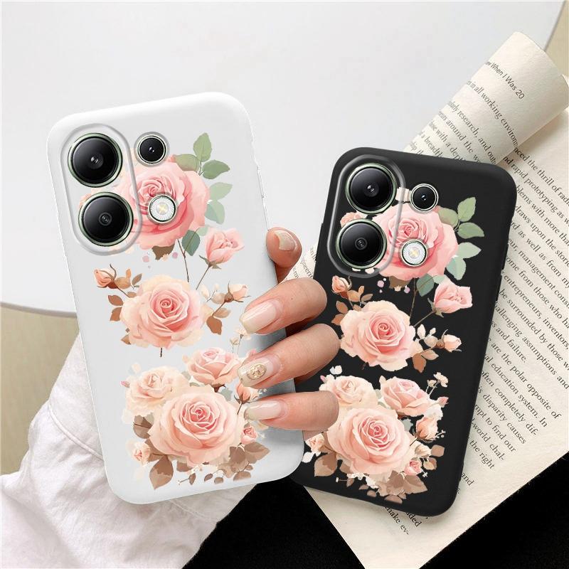 Luxury Flower Soft Silicone Case For Xiaomi Redmi Note 13 Pro 14C Samsung A55 M35 S24 FE iPhone Huawei Honor Realme Camera Protective Shockproof Cover