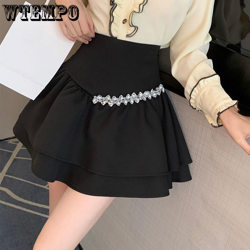 Female Sweet Niche A Line Half Skirt Spring Versatile Exquisite Solid High Waist Short Skirt Girl Skinny Puffy Skirt