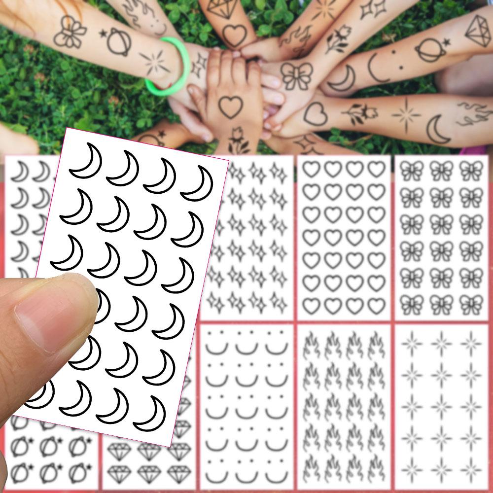 10sheets Cartoon Black Small Pattern Tattoo Stickers For Face Hand Body Temporary Fake Tattoo Stickers Kids Party Supplies