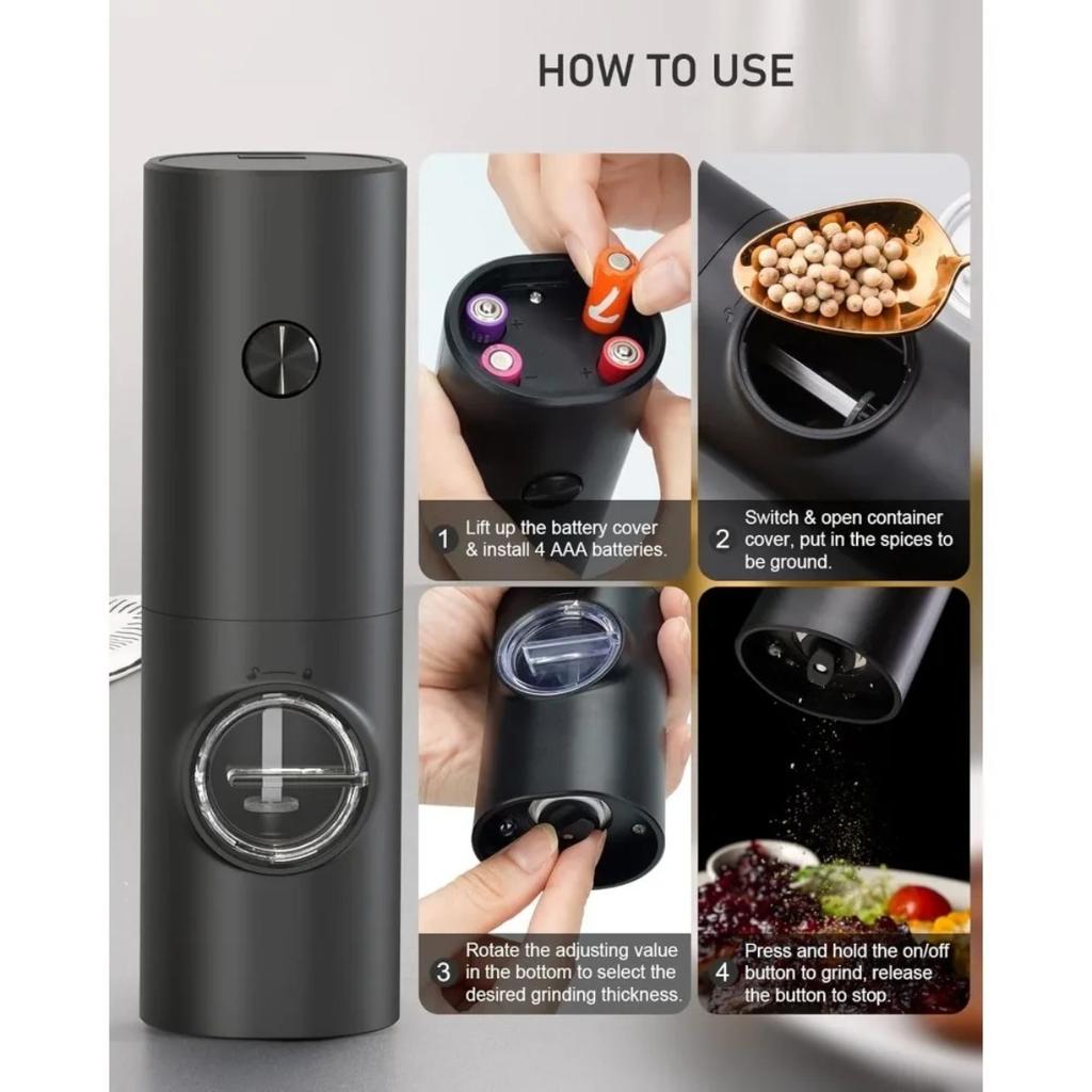 2Pcs Battery Powered Electric Pepper Salt Grinder Set Adjustable Coarseness Spice Mill with One Click Operation Kitchen Supplies