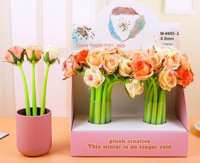 1Pc Rose Flower Silicone Gel Pen Simulation Valentine's Day Gift Sign Water Pens Student Office School Writing Stationery