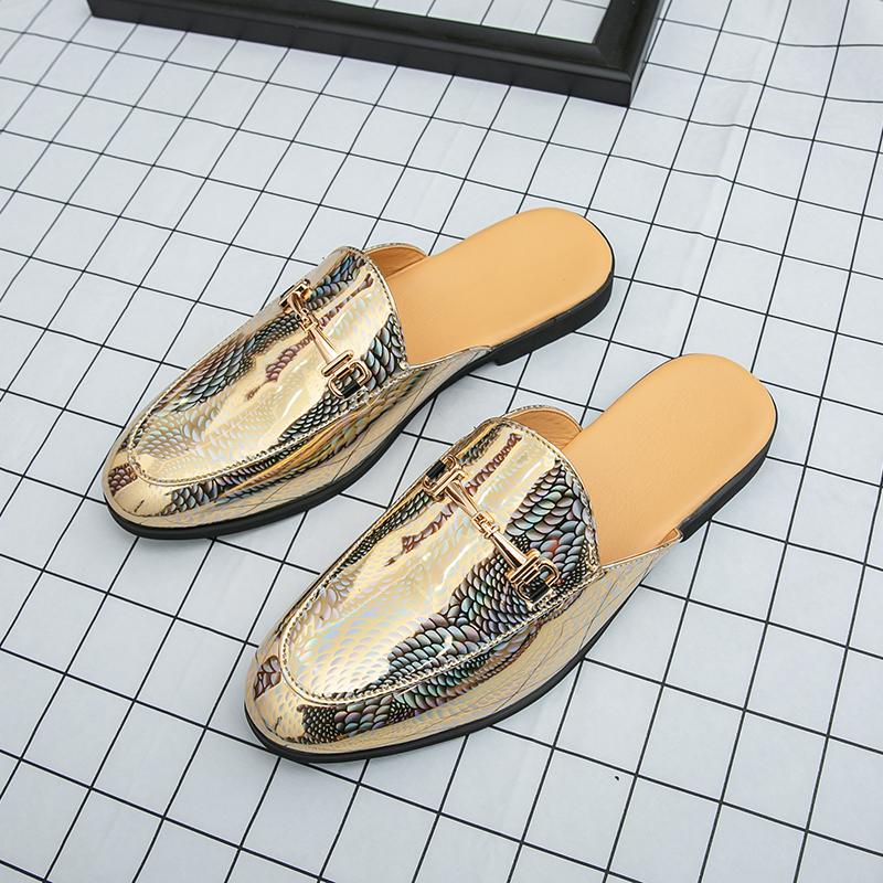 

Роскошный дизайнерский бренд Мужские кожаные полушлепанцы Лоферы Обувь Летняя дышащая мужская повседневная обувь Модные шлепанцы Лоферы Тапочки 39 золотой