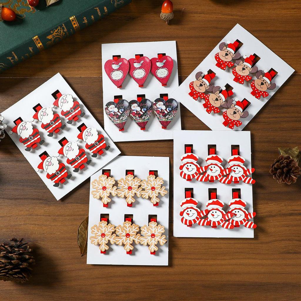 Creative Christmas Wooden Cartoon Clips for Holiday Decoration & Photo Display